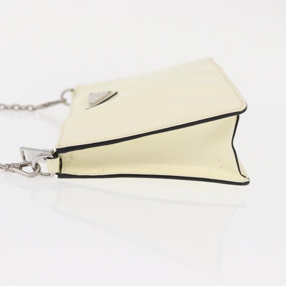 PRADA Chain Shoulder Bag Safiano leather White Silver Auth 153937 - Picture 4 of 16